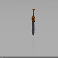 Fantasy Sword With Orange Hilt Green Gemstone Blue Blade And Intricate Design