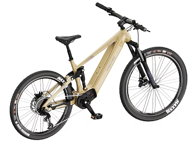 Modern Beige Electric Mountain Bike With Large Tires And Suspension Fork 3d model