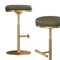 Modern Adjustable Bar Stools With Gold Metal Frame And Green Leather Seat