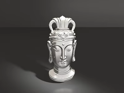 Silver Buddha Head Shaped Jewelry Pendant with Intricate Carved Design Details 3d model