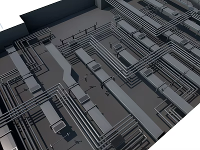 Industrial Ceiling Suspension System With Metal Frames Piping Support Beams And Mechanical Components 3d model
