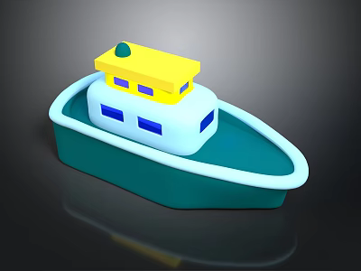 Colorful Toy Boat With Green Hull White Cabin Blue Windows And Yellow Top 3d model