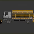Yellow And Gray Snow Removal Truck With Front Plow And Striped Cargo Bed