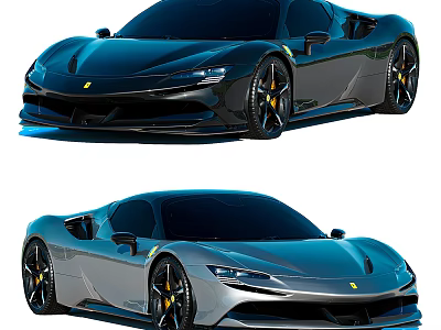 Ferrari Sports Cars Modern Exterior Design Black Silver Sleek Body Alloy Wheels 3d model