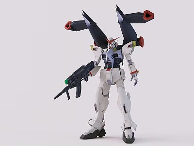 Detailed White Gundam Model With Black Red Back Thrusters And Holding Gun 3d model