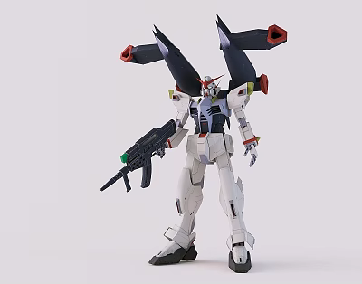 Detailed White Gundam Model With Black Red Back Thrusters And Holding Gun 3d model