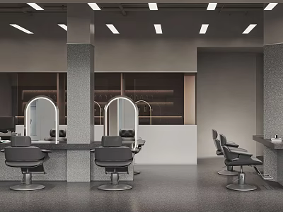 Modern Hair Salon Interior With Styling Chairs Mirrors And Workstations 3d model