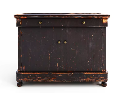 Distressed Dark Wood Vintage Entryway Side Cabinet With Two Doors Top Drawer And Decorative Feet 3d model
