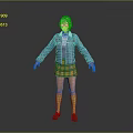 Game Movie Character With White Hair Sunglasses Blue Denim Jacket Yellow Plaid Skirt