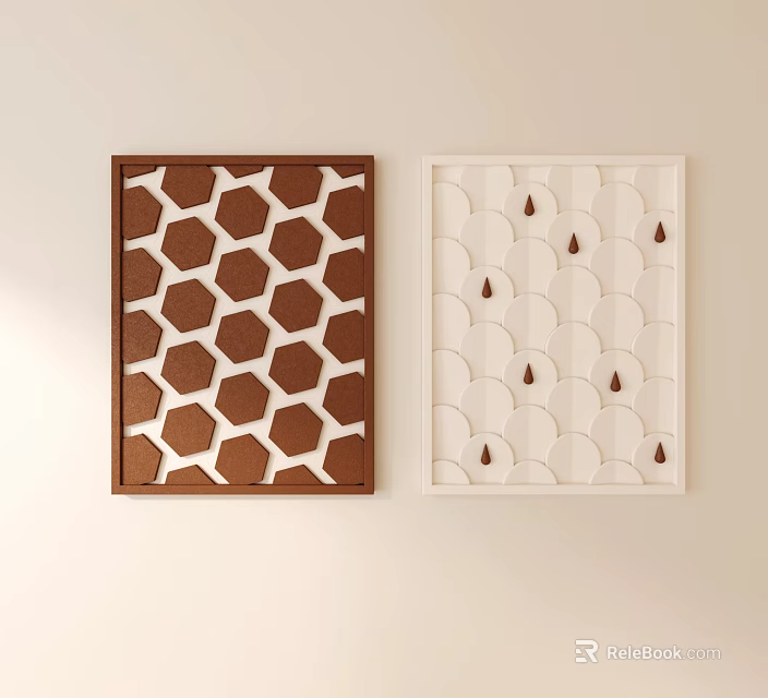 Wall Mounted Decorative Panels With Hexagon And Scallop Patterns In Brown White 3d model