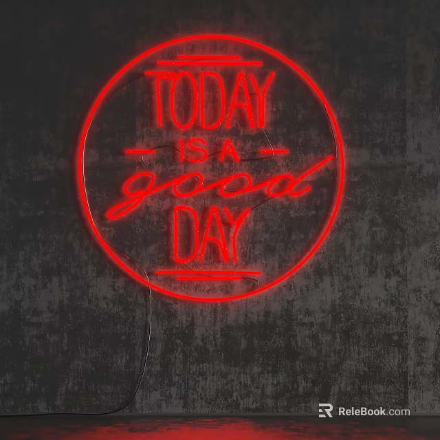 Red neon decorative light with circular TODAY IS A GOOD DAY text on dark background 3d model 