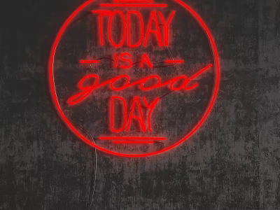 Red neon decorative light with circular TODAY IS A GOOD DAY text on dark background 3d model
