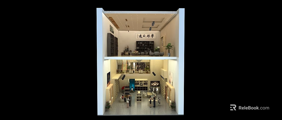 Two Level Prosperous Mall Kitchen Shop Interior With Dining Area And Customers 3d model 