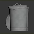 Silver Striped Stainless Steel Trash Cans with Open Lid for Household Supplies on Reflective Surface