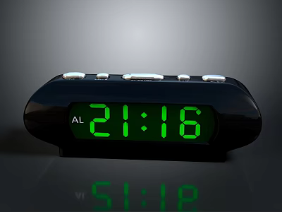 Sleek Curved Black Digital Alarm Clock With Green LED Display And Top Buttons 3d model