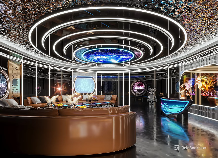 Luxury KTV Interior With Modern Lighting Comfortable Sofas And Decorations 3d model