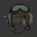 Vintage Green Pilot Helmet With Leather Ear Cups And Aviator Goggles