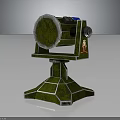 Green Camouflage Military Weapon With Circular Barrel Geometric Base Stand And Red Emblem