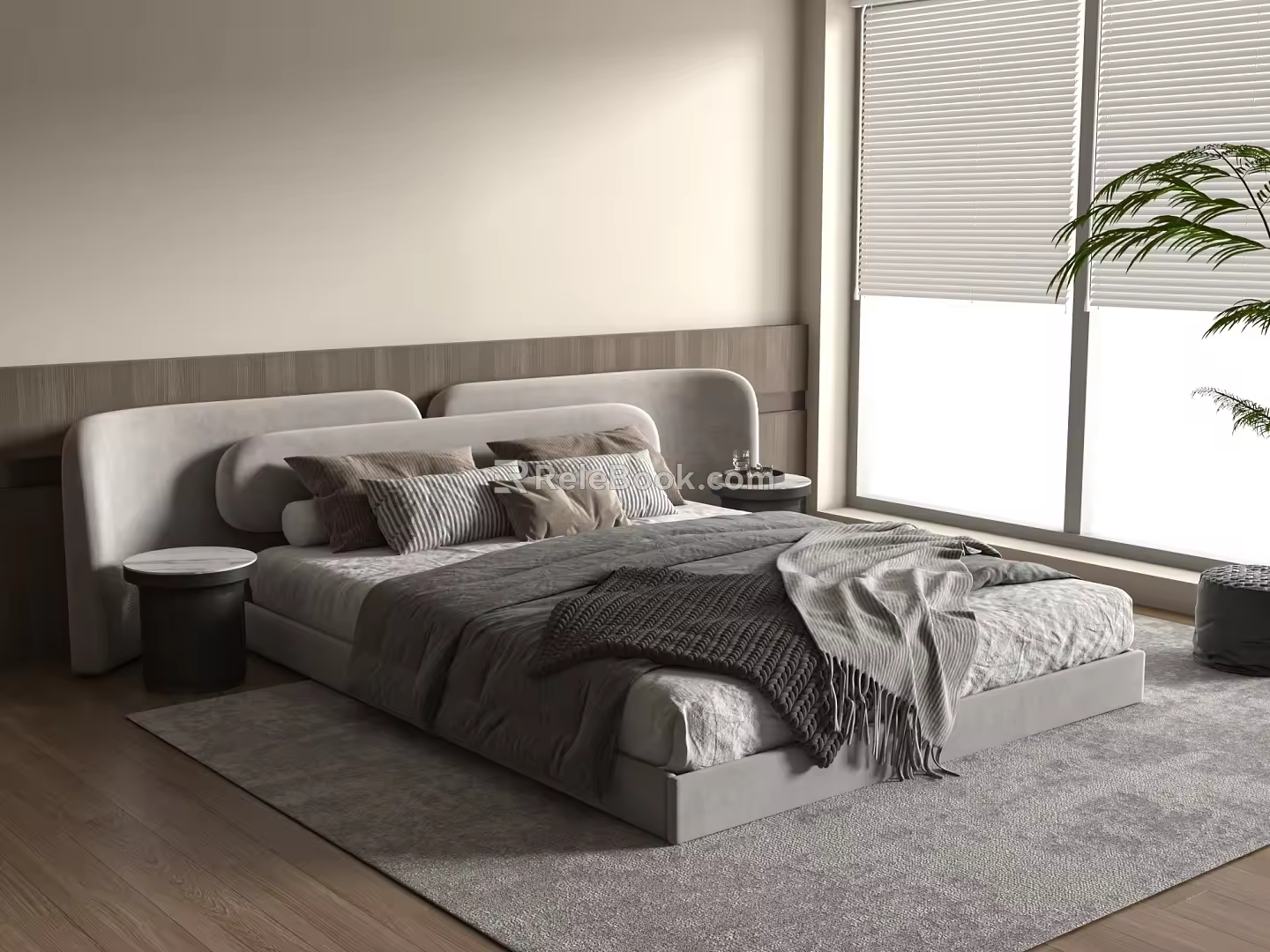 Modern Double Bed Fabric Double Bed 3d model