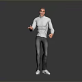 Man Wearing White Turtleneck Sweater Dark Jeans White Shoes With Open Hands On Gray Background