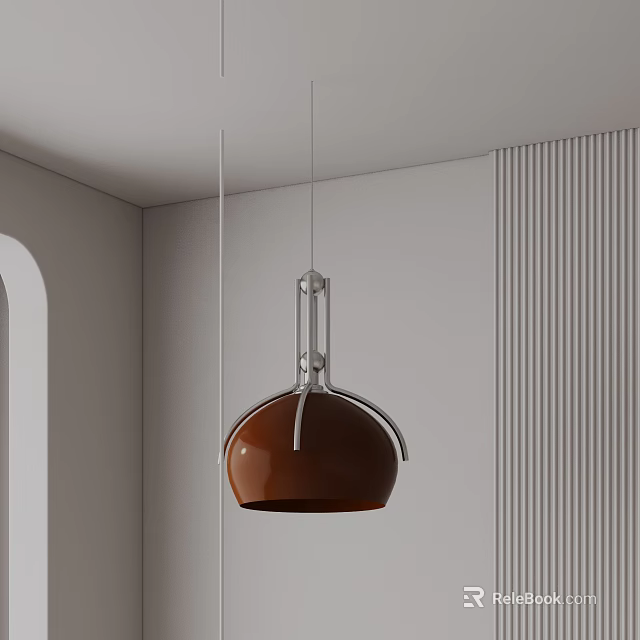 Modern Brown Chandelier With Metallic Frame In Home Interior With White Wall And Striped Panel 3d model 