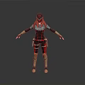 Futuristic Female 3D Character With Green Hair Helmet Black Red Outfit Gold Accents