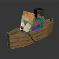 Minecraft Wooden Boat With Two Characters Rowing In Pixel Art Style