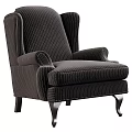Classic Single Sofa With Striped Fabric Wooden Legs And Tufted Armrests
