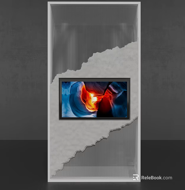 Modern TV Background Wall Design With Concrete Texture And Embedded Screen 3d model 