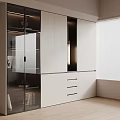 Modern Wardrobe Interior Design With Glass Doors White Cabinetry And Window Blinds