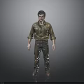 Man 3D Model in Brown Shirt and Pants with Belt Boots and Gray Background