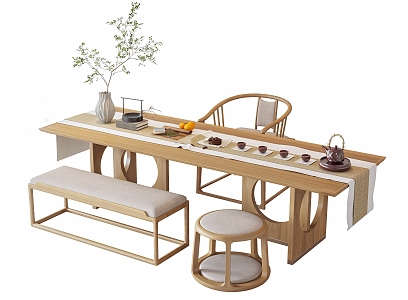 New Chinese Tea Table and Chair Tea Table and Chair Combination 3d model