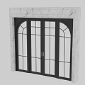 Modern Black Frame Double Sliding Doors With Arched Top Glass Grid Design