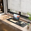 Laptop Workstation On Wooden Desk With Headphones Smartphone Mouse Coffee Cup And Potted Plant