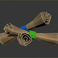 Crossed Rolled Paper Crafts With Blue And Green Bands On Reflective Surface
