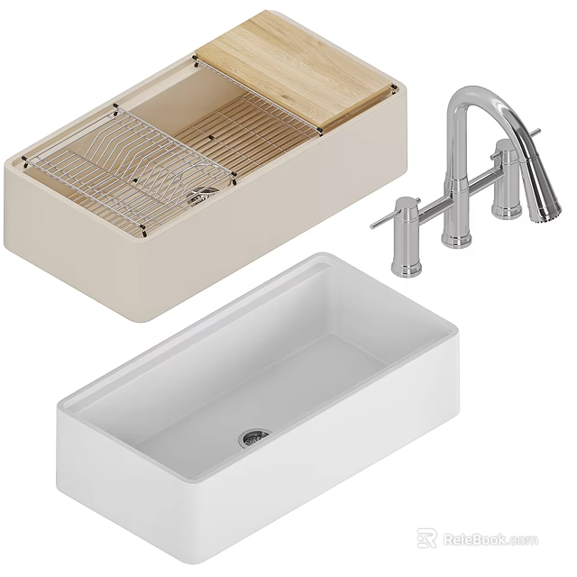 Modern White Freestanding Bathtub With Chrome Faucet And Design Elements 3d model 