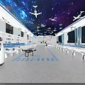 School Modern Science Lab Interior With Starry Sky Ceiling Planet Models Blue Circular Floor And Robot 3d model