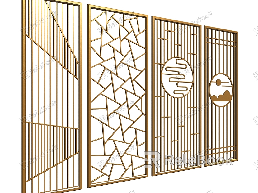 Metal lattice carved screen partition model