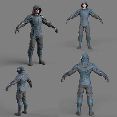 Game Movie Character 3D Model With Multiple Angles Blue Armor Full Body Detailed Design 3d model