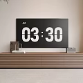 Wooden Horizontal Striped TV Stand With TV Screen Time Display Letter Decorations Book And Radio