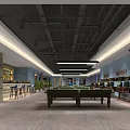 Spacious Modern Billiard Room Interior With Green Felt Tables And Ceiling Lights 3d model