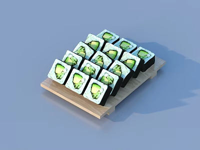 Fresh Avocado Sushi Rolls on Wooden Tray Delicious Healthy Japanese Food 3d model