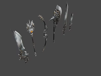 Fantasy Battle Weapons Featuring Intricate Metallic Designs Swords Axes and Spiked Details 3d model