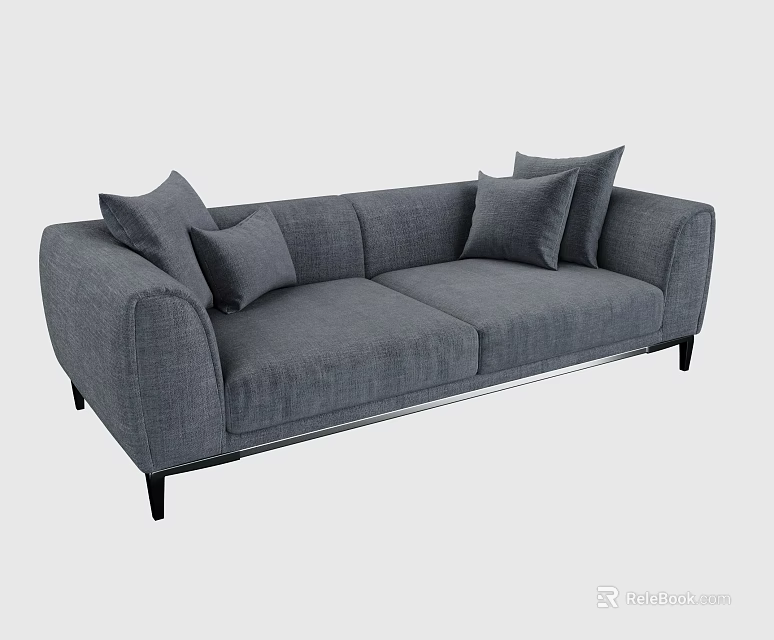 Modern Gray Two Seater Sofa With Soft Cushions And Black Legs 3d model