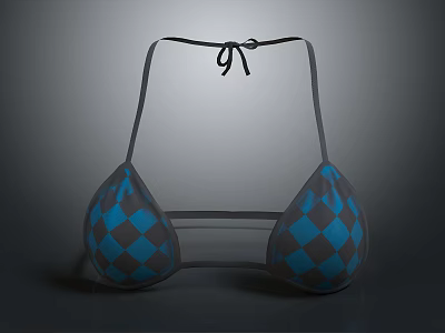 Women's Underwear Bra With Blue And Black Diamond Pattern And Tie Detail 3d model