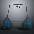 Women's Underwear Bra With Blue And Black Diamond Pattern And Tie Detail