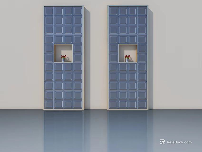 Blue Hinged Doors With Square Panel Design And Small Window In Modern Interior 3d model 