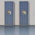 Blue Hinged Doors With Square Panel Design And Small Window In Modern Interior 3d model