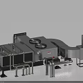 Industrial Equipment System With Cooling Towers Connected Pipes And Ventilation Units