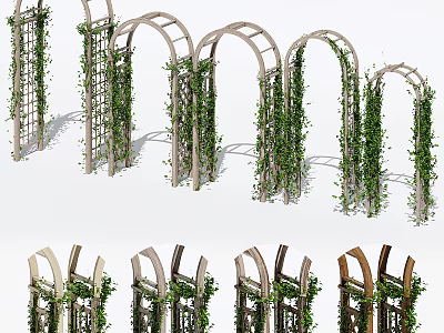 Decorative Garden Arches With Lush Climbing Vines And Wooden Trellis Frames 3d model